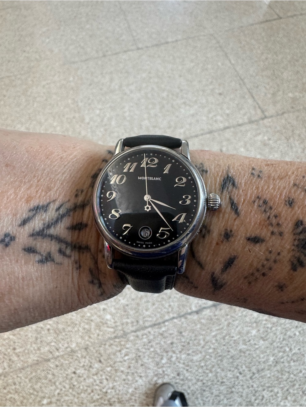 Montblanc Black Dial Men's Watch with Black Leather Strap